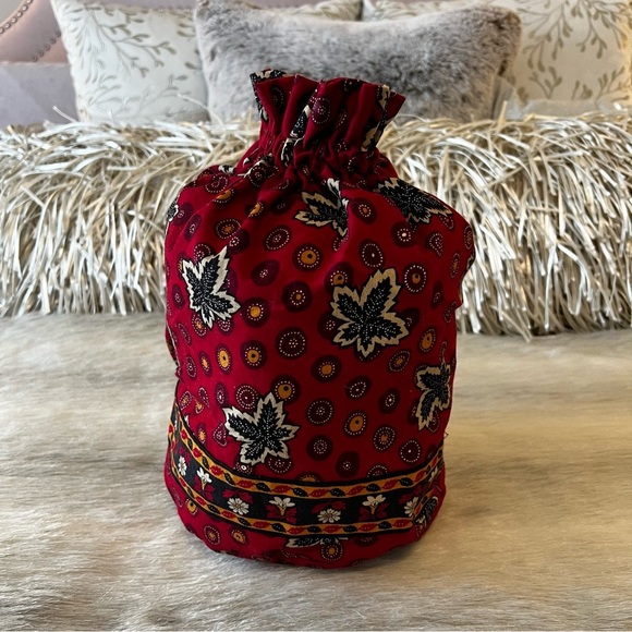 VINTAGE New VERA BRADLEY Red Coin 1999 Ditty Bag Leaves Green Drawstring Travel - Picture 6 of 14